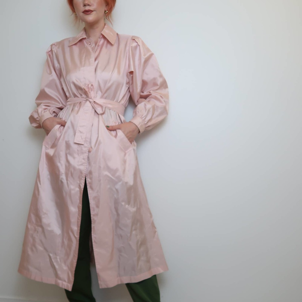 Vintage 80s pastel pink trench rain coat 8